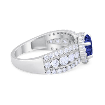 Vintage Style Engagement Ring Simulated Blue Sapphire CZ 925 Sterling Silver